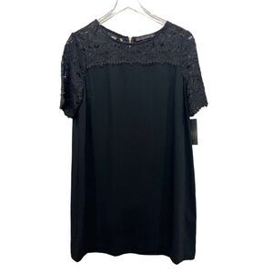 Zara Size XL Black Shift Dress Lace Neck Sleeve Details NWT Back Zip